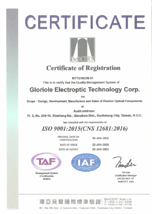 CERTIFICATEISO9001:2015 For 2019